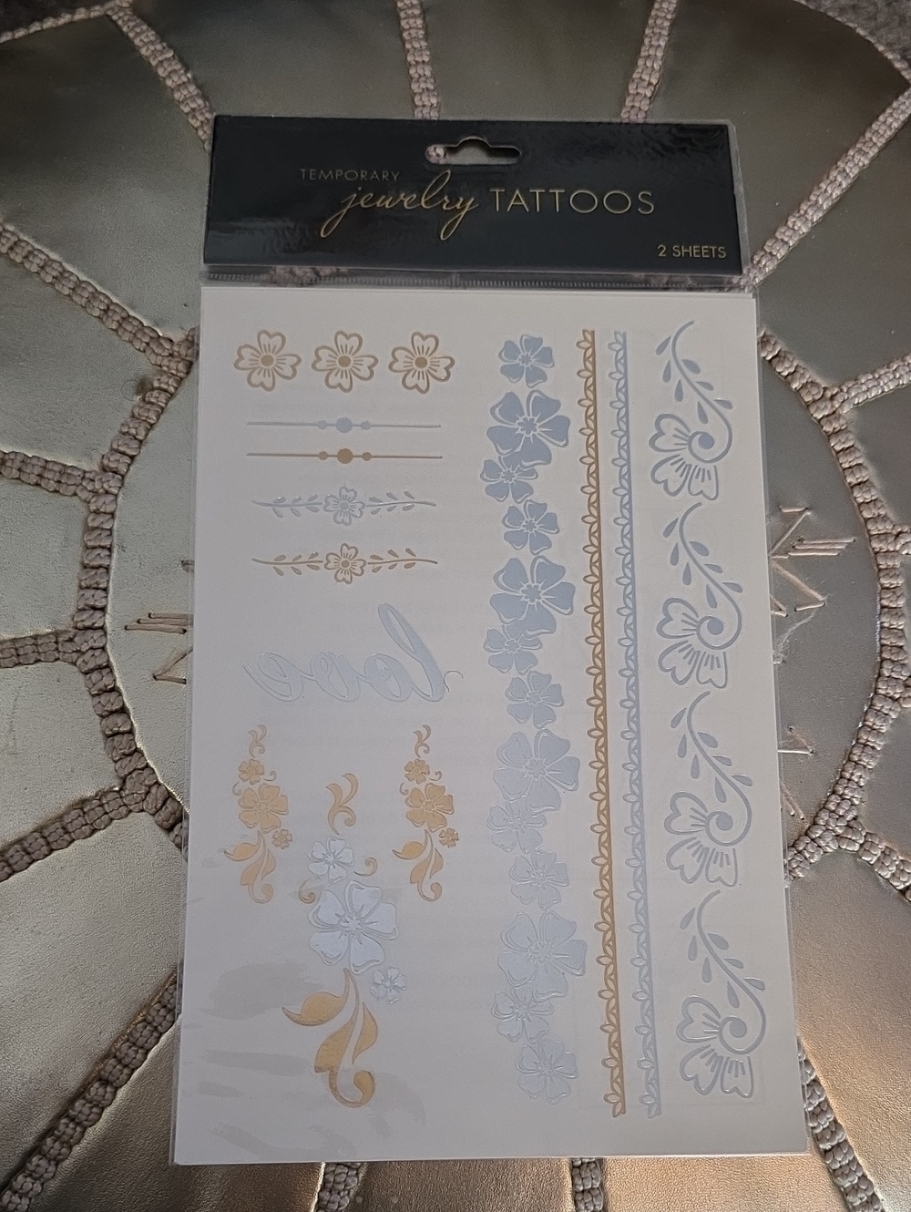 Temporary Jewelry Tattoos - Gold & Silver Floral Accent Set